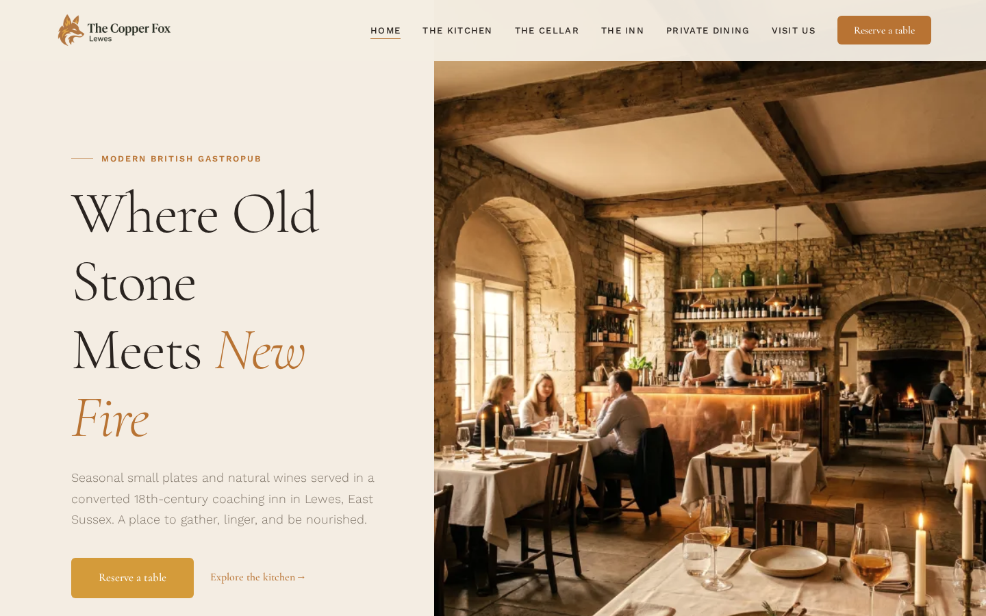 The Copper Fox home page on a desktop screen